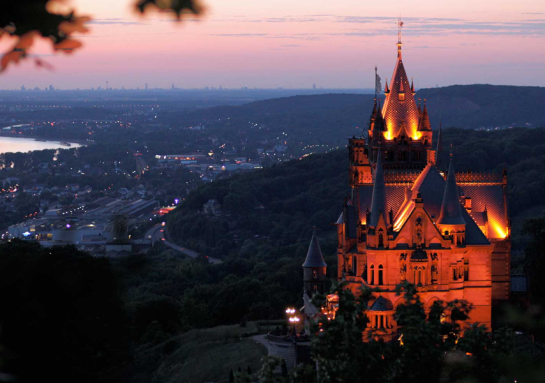 Drachenburg Castle at night